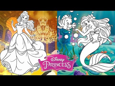 Colouring Princess Ariel The Little Mermaid & Belle Mewarnai Putri Duyung Ariel