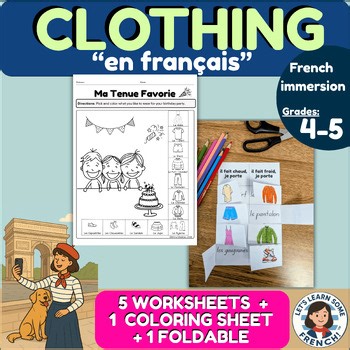 French Clothes Vêtement Habits Clothing Français Habillement Worksheet grade 4 5