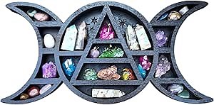 Veravellum Triple Moon Crystal Display Shelf - Wooden Wall Decor for Crystals, Healing Stones, and Gemstone Storage - Boho Crescent Moon Design for Home or Office Decoration
