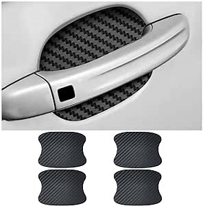 4PCS Car Door Handle Sticker, Carbon Fiber Anti-Scratches Car Door Cup Protector, Non-Marking Auto Door Handle Protective Film, Universal for Most Car Handles (Black-S)