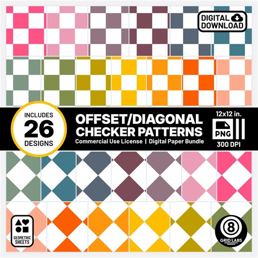 Retro Rainbow Checker Digital Papers Offset Diagonal Square Patterns Seamless Pngs ZLCV - Etsy Canada