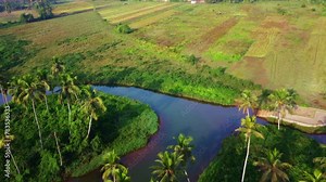 Goa nature landscape drone footage, Beautiful river view with trees, Goa backwaters view, Travel and tourism concept video clip