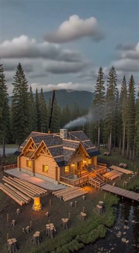 Log Cabin Built in 15 Seconds | Forest Cabin Time Lapse Build