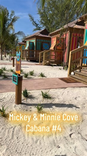 Mickey & Minnie Cove Cabanas are now officially open on Disney Castaway Cay! Here is a tour of Cabana #4 and some of the amazing inclusions that come with your cabana booking. These new family cabanas are located on the Serenity Bay side of the island at the new Cove beach. Each cabana has a fridge stocked with water and soda, cold towels, beach towels, sunscreen, snacks, floats and tubes, sand toys and more. You will find comfortable furniture, beach chairs, a hammock, fresh water outdoor showe