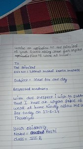 write on application to the principal of your school asking lea... | Filo