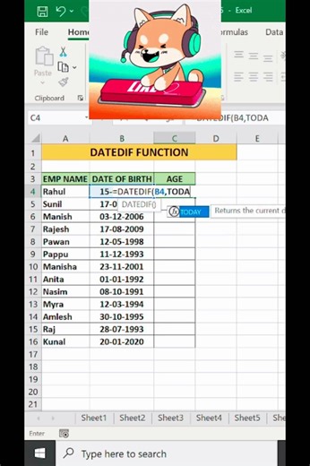 DATEDIF Function in Excel | Date Difference Formula (Hindi) #shorts #excel #learnexcel