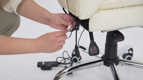 HOMREST 6-Point Massage Executive Chair,Heat Office Chair,Ergonomic Home Office Desk Chairs with Retractable Footrest and Reclining Function,Leather Computer Chair with Adjustable Armrest(‌Off White)