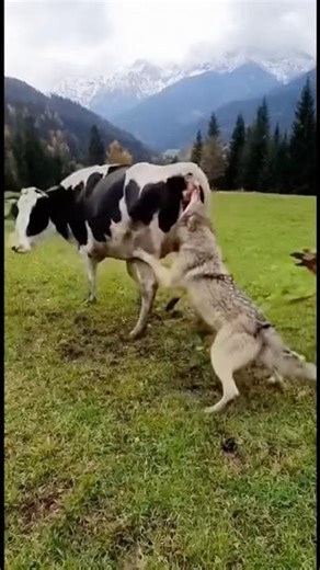 Brave Farm Dog Takes On a Wolf to Protect a Cow
