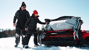Big Fishability 🤝 Portability The all-new Eskape 2000 flip-over shelter fishes 1-2 anglers in a pulling-friendly, portable package. MORE INFO: https://geteskimo.com/products/eskape-2000 | Eskimo Ice Fishing Gear