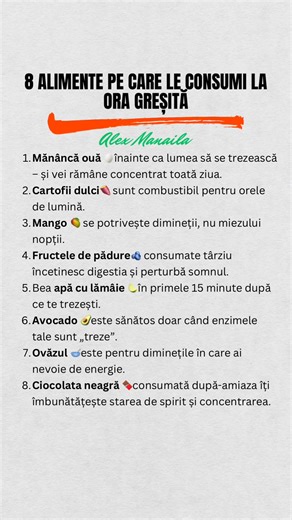 Ouă, cartofi sau mango? Alimente pe care le consumi la ora greșită 🕐🚫 | Sfaturi Sănătoase