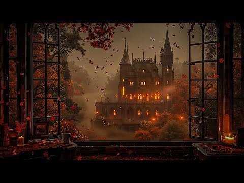 Autumn Study Room with Dark Piano | Cozy Dark Academia Vibes for Writing, Reading and Relaxing
