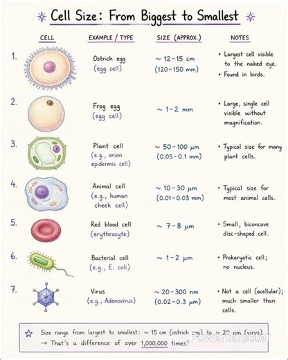 Different Cell Sizes #biology #neet #cell #neet #chemistry #aiims #nexttoppers