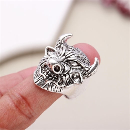 Silver Demon Mask Ring for Men – Gothic Oni Devil Face Statement Ring – Punk Biker Jewelry – Halloween Costume Accessory – Unisex Bold Gift - Etsy