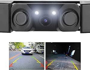 Parking View Camera License Plate Backup Camera, 3 in 1 Car License Plate Frame Parking Sensor Rearview Reverse Backup Camera 2LED License Plate Camera for Car Pickup SUV