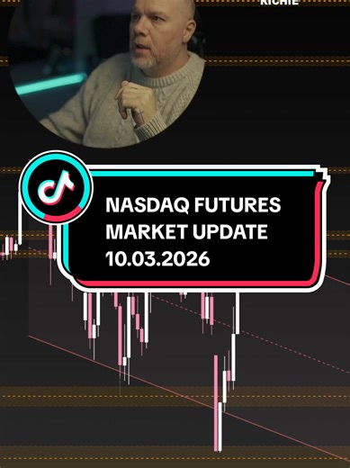 nasdaq futures market update 10.03.2026! 🚀 4 hour channel is bearish. 1 hour channel is bullish. There are only two options here: 1) We break the 4 hour channel and head to the upside. 2) We respect the 4hr channel and head back down with momentum to the downside. Richie the Trader, 14yrs Nasdaq futures expert specializing in liquidity based concepts, uses one indicator plotting draws on liquidity (session highs/lows previous daily/weekly/monthly targets) for spotting high-probability reversals