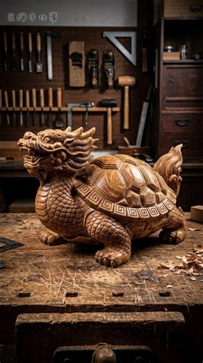 【神の彫刻】美しすぎる木目！一刀一刻で生み出す「龍亀」🐉🐢 | Dragon Turtle Woodcarving #shorts #木彫り #woodcarving