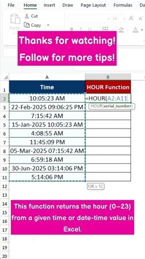 Stop Guessing Time! ⏰ Use HOUR Function in Excel 😎