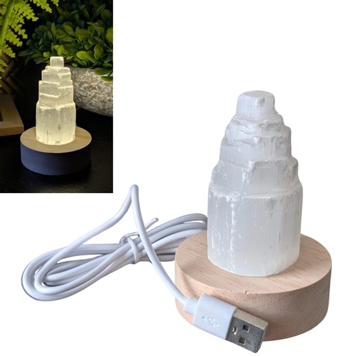Selenite Tower Lamp USB LED Night Kids Light, Healing Crystal Gemstone - Etsy