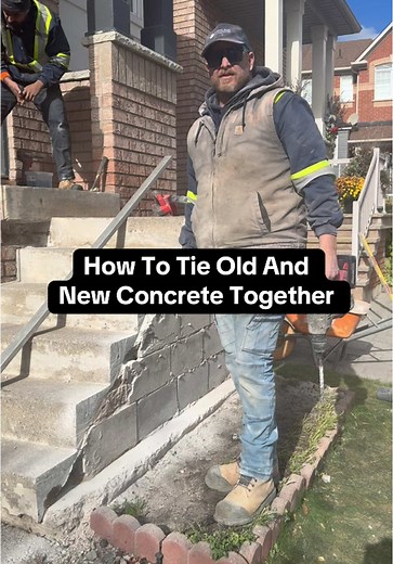 When you’re adding new concrete to existing, it’s important to pin the two together with rebar. This ensures both slabs bond properly and move as one which will prevent cracks and separation down the road. #rebar #constructionlife #constructiontips #hardscapedesign #torontoconstruction
