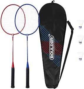 Boulder Sports Badminton Rackets - Lightweight Badminton Racket Set with 3 Shuttlecocks and Racquet Case - Badminton Set for Backyard or Outdoor Games