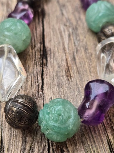 RARE Vintage ALICE KUO Chunky Brass/silver Jade & Multi Crystal Asian Necklace - Etsy