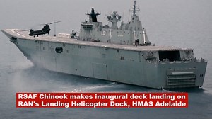 The Republic of Singapore Air Force's CH-47D Chinook helicopter, based in Oakey, Australia, made its inaugural deck-landing on the Royal Australian Navy's Landing Helicopter Dock HMAS Adelaide in the waters off Townsville, Australia over the weekend. Landing on a ship is no mean feat as it involves precise manoeuvres and teamwork to contend with the challenging sea conditions. The deck-landing is a reflection of the high levels of cooperation and interoperability between the two militaries. Oake
