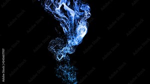 4k background, animation of complex particles simulation advection with turbulence streams, twirl and curl in viscous fluid in slow motion with deph of filed as alpha channel luma matte. Blue v18