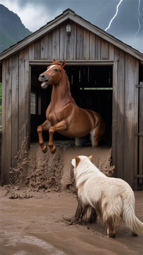 “Mudslide Disaster: Farmer and Dog’s Heroic Rescue of a Trapped Red Horse 🐴💦#shorts #dog #horse