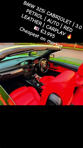 #bmwlife #summer #convertible #sportexhaust #noinvestmentneeded BMW 325i CABRIOLET | 3.0 PETROL | AUTO | RED LEATHER | CARPLAY 🔥 💷 £3.995 If you’re looking for a proper BMW petrol cabrio, this is it. A clean, well-maintained BMW 325i with the legendary 3.0 N52 engine (218 bhp) and a hardtop roof, not a soft-top. 📍 2008 | 111,415 miles | Automatic 🟥 Rare red leather interior 🚘 Hardtop convertible – works perfectly 🎶 Apple CarPlay – modern upgrade The car drives exactly as it should – smooth