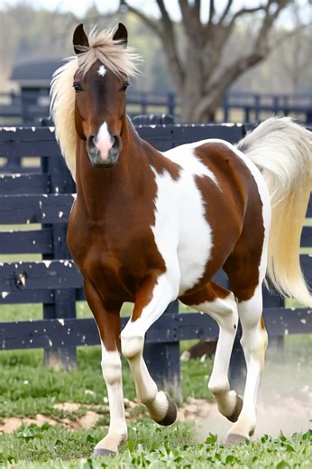 82K views · 5.3K reactions | This stunning skewbald horse is a perfect blend of power, elegance, and eye-catching color. With its bold pattern and flowing mane, it moves with a confidence that demands attention. Moments like this remind us why horses are some of the most breathtaking animals on earth. ✨ #SkewbaldHorse #PintoBeauty #EquineGrace #HorseMagic #HorsesOfFacebook #EquestrianLove #HorseLife #NatureBeauty #EquinePhotography | Coloured Stallions | Facebook