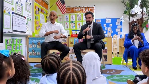 Obama and Mamdani sing Wheels on the Bus to preschoolers