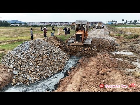 Perfectly Small Bulldozer Pushing Stones Making Road Basic With Mini Dump Trucks Working