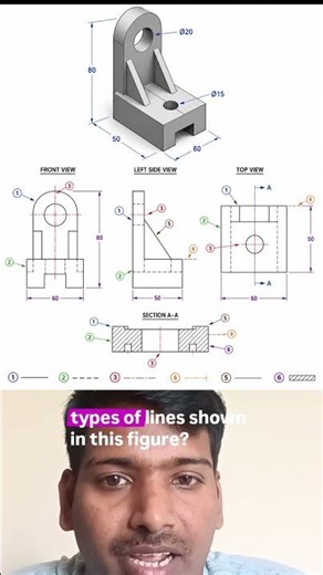 Engineering Drawing Challenge! Identify the Line Types. #Engineering #CAD #Shorts
