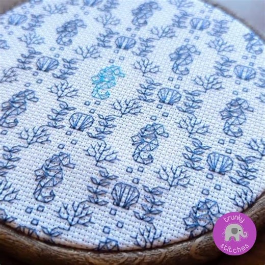 Seahorse blackwork embroidery pattern by Trunky Stitches #embroidery