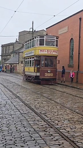 The Tardis and the 100 year old tram - tram 399 from Leeds which is preserved at the Crich Tramway Village. You can hear the handbrake click as it is wound off so the tram can move. TramBook has more heritage trams for you to enjoy. | TramBook