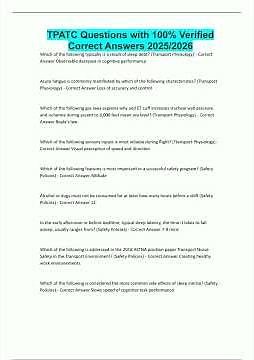 TPATC Questions with 100 Verified Correct Answers 2025/2026