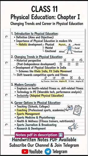 Class 11 Physical Education Chapter 1 Notes PDF 📚 | Changing Trends & Career in Physical Education