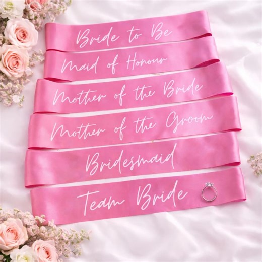 Team Bride Bachelorette Party Sash Gift - PINK White Hens Party Sash With Heart - Ideal Bridesmaid Gift for Bridal Squad - Etsy UK