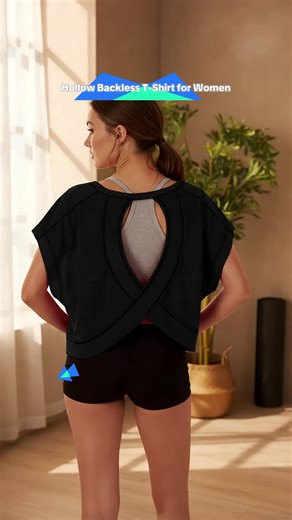 Women's Hollow Backless T-Shirt, Sport Yoga Short Sleeve, Casual Loose Fit Running Top, Comfortable and Breathable, Plain Style #shapewearshorts #workoutwear #shapewearthatbreathes #underwearshortsforwomen #lightweighttop #relaxedfitwomensset #athlesiureoutfit #sportstanktop #athletictanktop #womensgraphictee