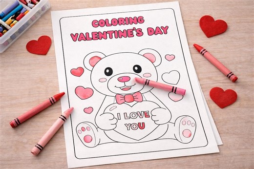 Valentine’s Day Coloring Page | Teddy Bear With Heart – Fun, Love-themed Printable - Etsy
