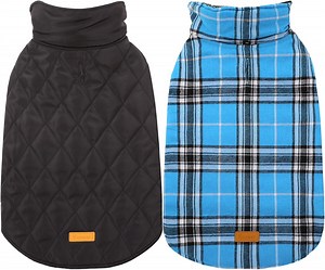 Kuoser Reversible Dog Coat Adjustable British Style Plaid Pet Jacket, Waterproof and Windproof, Blue, L - Walmart.com