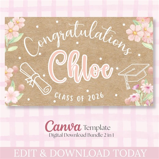 Graduation Banner Template Editable Canva, Congrats Grad Banner, Class of 2026 Sign, Printable Graduation Backdrop, Paint or Print Banner - Etsy