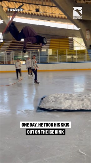 Freestyle skier Hugo attempts a next level skiing stunt on an ice rink 😎👀 | GreatestHighlights