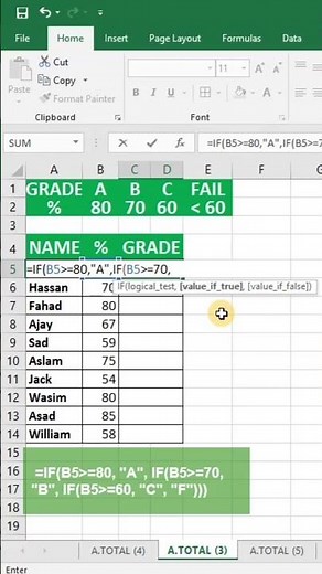 Grade Function In Excel | Assign A, B, C And Fail Automatically