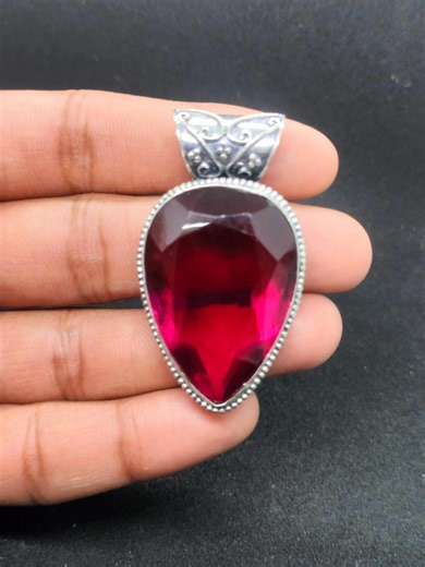 Ruby Jade Pendant: Sterling Silver Boho Necklace (handmade, Dainty) - Etsy