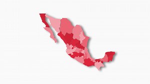 Politic map of Mexico appears and disappears in red colors isolated on white background. Mexico map showing different divided states. State map.