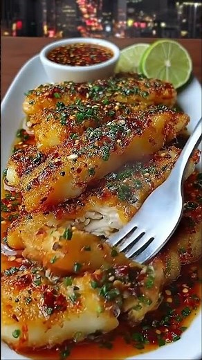Quick SavoryGarlic Butter Cod Strips with Sweet Chili Lime Sauce #explore #food #bonnecuisine