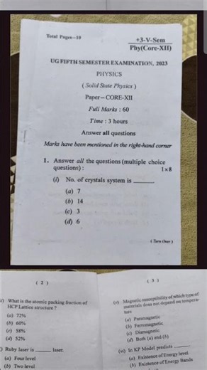 Bsc physics Core-12 solid state physics Previous year question 2023 // ug 5th sem physics core -12