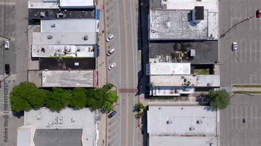 Downtown Lapeer, Michigan with drone video overhead.