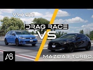 2021 Mazda3 Turbo vs VW Golf GTI | DRAG RACE & ROLL RACE (Regular Fuel vs Premium Fuel)
